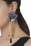 Shop_Valliyan_Blue Long Dangling Orchid Earrings_at_Aza_Fashions