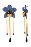 Valliyan_Blue Long Dangling Orchid Earrings_Online_at_Aza_Fashions