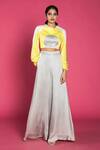 Buy_Vedika M_Yellow Satin Dyed Crop Top And Pant Set_at_Aza_Fashions