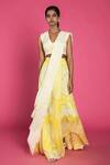 Buy_Vedika M_Yellow Silk Embroidery V Neck Pre-stitched Printed Saree With Blouse  _at_Aza_Fashions