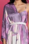 Vedika M_Purple Satin Hand Painted Draped Dress_at_Aza_Fashions