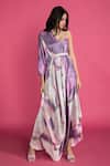 Buy_Vedika M_Purple Satin Hand Painted Draped Dress_at_Aza_Fashions