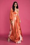 Buy_Vedika M_Red Satin Shaded Draped Dress _at_Aza_Fashions