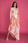 Shop_Vedika M_Peach Satin Hand Painted Draped Dress_Online_at_Aza_Fashions