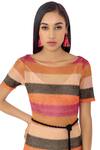 Gaya_Multi Color 85 Lurex 15% Lycra Striped Crochet Dress _at_Aza_Fashions