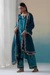 Buy_Weaver Story_Blue Velvet Hand Embroidered Zardozi Work V Neck Kurta Palazzo Set _at_Aza_Fashions