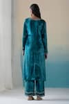 Shop_Weaver Story_Blue Velvet Hand Embroidered Zardozi Work V Neck Kurta Palazzo Set _at_Aza_Fashions