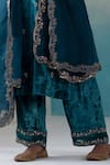 Weaver Story_Blue Velvet Hand Embroidered Zardozi Work V Neck Kurta Palazzo Set _at_Aza_Fashions