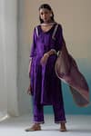 Buy_Weaver Story_Purple Velvet Hand Embroidered Zardozi Work V Neck Kurta Palazzo Set _at_Aza_Fashions