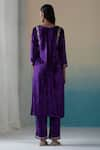 Shop_Weaver Story_Purple Velvet Hand Embroidered Zardozi Work V Neck Kurta Palazzo Set _at_Aza_Fashions