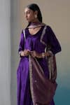 Buy_Weaver Story_Purple Velvet Hand Embroidered Zardozi Work V Neck Kurta Palazzo Set _Online_at_Aza_Fashions