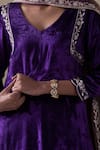 Shop_Weaver Story_Purple Velvet Hand Embroidered Zardozi Work V Neck Kurta Palazzo Set _Online_at_Aza_Fashions