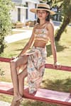 Buy_Verb by Pallavi Singhee_Beige Cotton Printed Strappy Crop Top And Skirt Set_at_Aza_Fashions