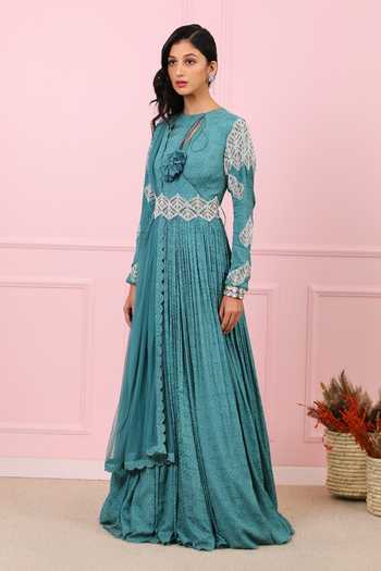Vidushi Gupta_Blue Printed Anarkali With Dupatta _Online_at_Aza_Fashions