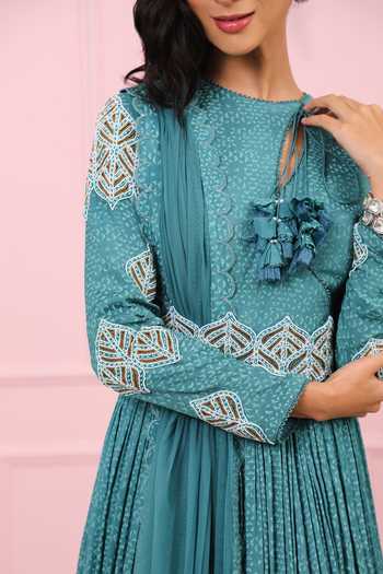 Shop_Vidushi Gupta_Blue Printed Anarkali With Dupatta _Online_at_Aza_Fashions