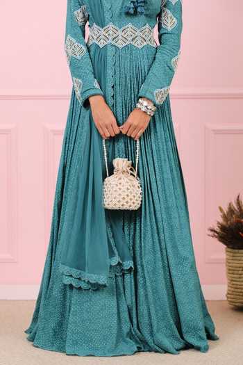 Vidushi Gupta_Blue Printed Anarkali With Dupatta _at_Aza_Fashions