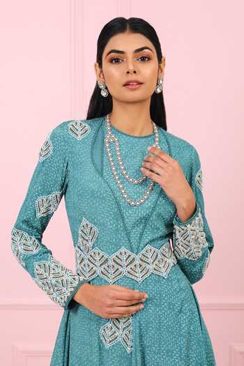 Buy_Vidushi Gupta_Blue Angrakha Drape Peplum And Flared Gharara Set _Online_at_Aza_Fashions