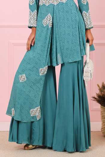 Shop_Vidushi Gupta_Blue Angrakha Drape Peplum And Flared Gharara Set _Online_at_Aza_Fashions