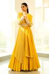 Buy_Vidushi Gupta_Yellow Chiffon And Net Printed Resham & Pearl Hand Anarkali With Dupatta  _at_Aza_Fashions