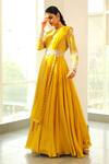 Shop_Vidushi Gupta_Yellow Chiffon And Net Printed Resham & Pearl Hand Anarkali With Dupatta  _at_Aza_Fashions