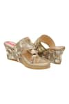 House Of Vian_Gold Embroidery Bloom Treasure Vegan Leather Wedges _Online_at_Aza_Fashions