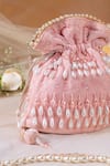 Shop_House Of Vian_Pink Embroidery, Tassels Velvet Potli Bag _at_Aza_Fashions