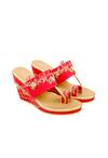 Shop_House of Vian_Red Embroidered Leather Wedges_at_Aza_Fashions