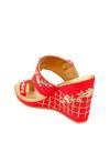 House of Vian_Red Embroidered Leather Wedges_Online_at_Aza_Fashions