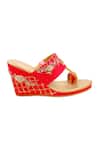 Buy_House Of Vian_Red Embroidery Leather Kolhapuri Wedges _Online_at_Aza_Fashions