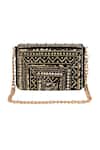 Buy_House Of Vian_Black Embroidery Ruhaaniyat Embellished Suede Flap Clutch With Sling _at_Aza_Fashions