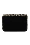 Shop_House Of Vian_Black Embroidery Ruhaaniyat Embellished Suede Flap Clutch With Sling _at_Aza_Fashions