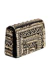 House Of Vian_Black Embroidery Ruhaaniyat Embellished Suede Flap Clutch With Sling _Online_at_Aza_Fashions