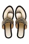 House Of Vian_Black Beads, Embroidery Ruhaaniyat Vegan Leather Embellished Suede Wedges _Online_at_Aza_Fashions