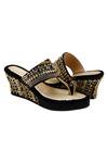 Shop_House Of Vian_Black Beads, Embroidery Ruhaaniyat Vegan Leather Embellished Suede Wedges _at_Aza_Fashions