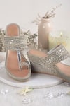 Shop_House of Vian_Silver Embroidered Kolhapuri Wedges _at_Aza_Fashions