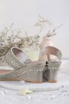 House of Vian_Silver Embroidered Kolhapuri Wedges _Online_at_Aza_Fashions