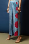 Nautanky_Blue Natural Crepe Embroidery V Neck Striped Crop Top And Pant Set _at_Aza_Fashions