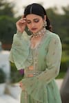 Sana Barreja_Green Georgette V Neck Floral Print Sabeen Jacket And Sharara Set  _at_Aza_Fashions