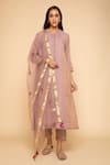 Buy_Begum_Purple Kurta And Pants Zari Chanderi Round & Set  _at_Aza_Fashions