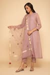 Begum_Purple Kurta And Pants Zari Chanderi Round & Set  _Online_at_Aza_Fashions