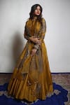 Buy_Mona and Vishu_Gold Lehenga And Blouse: Dupion Silk Embroidered Zari Round Neck Set For Women_Online_at_Aza_Fashions