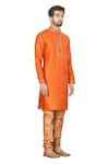 Aryavir Malhotra_Orange Mulbary Butti Silk Embroidered Kurta Set _Online_at_Aza_Fashions