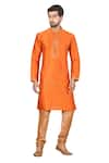 Shop_Aryavir Malhotra_Orange Mulbary Butti Silk Embroidered Kurta Set _Online_at_Aza_Fashions