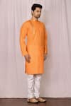 Samyukta Singhania_Orange Cotton Plain Patch Work Kurta Set_Online_at_Aza_Fashions