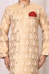 Shop_Samyukta Singhania_Gold Sherwani Banarasi Jacquard Embroidered Resham Set _Online_at_Aza_Fashions