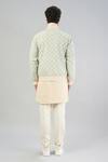 Shop_Varenya_White Cotton Linen Geometric Embroidered Bomber Jacket_at_Aza_Fashions