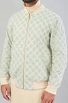 Varenya_White Cotton Linen Geometric Embroidered Bomber Jacket_Online_at_Aza_Fashions