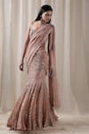 Buy_VARUN NIDHIKA_Pink Chiffon Pre-draped Saree With Blouse_at_Aza_Fashions