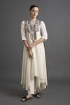 Buy_VARQ by Varun Nidhika_White Chanderi Asymmetric Kurta_at_Aza_Fashions