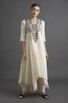 Shop_VARQ by Varun Nidhika_White Chanderi Asymmetric Kurta_at_Aza_Fashions